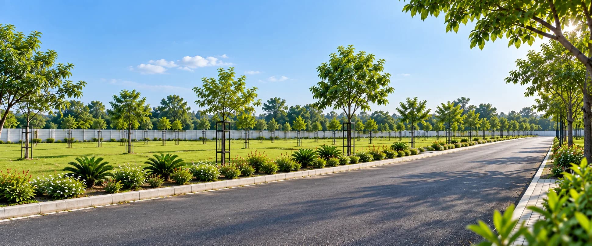 Illustrative open plots and landscaped internal road at Santushti Enclave